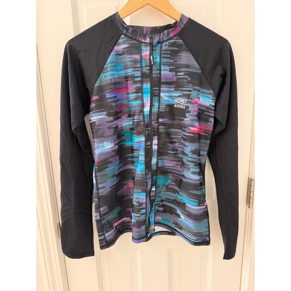 AXESEA Abstract Print Zip Front Rash Guard Multicolor 12 Stretch Swim Shirt